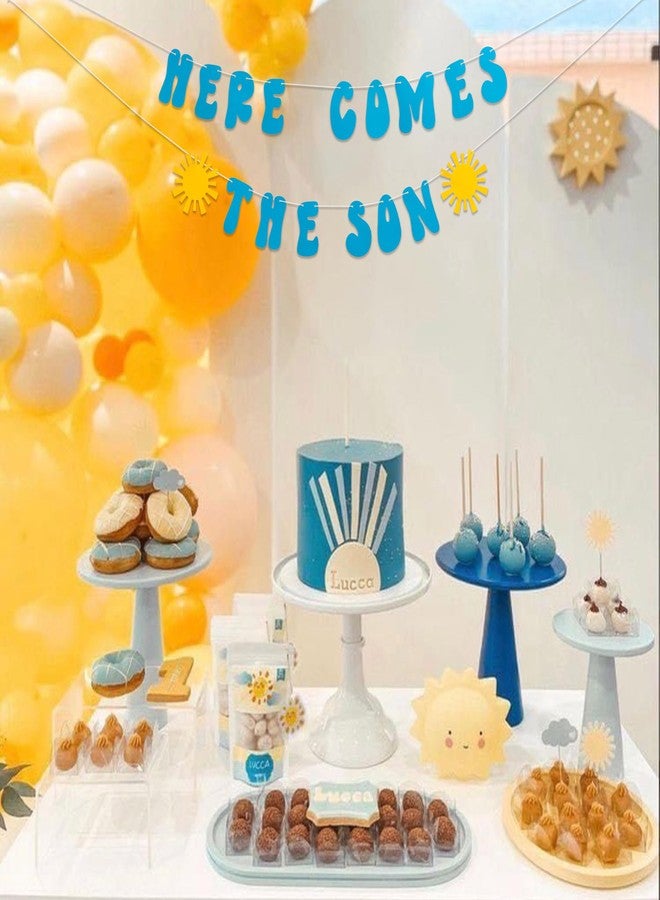 MUWEOL Here Comes the Son Banner- Boy Blue Welcome Little Man Baby Boy Shower Party Decor,Gender Reveal Party Gifts,Sunshine Baby Decorations (The Son card Br blue) - Image 4
